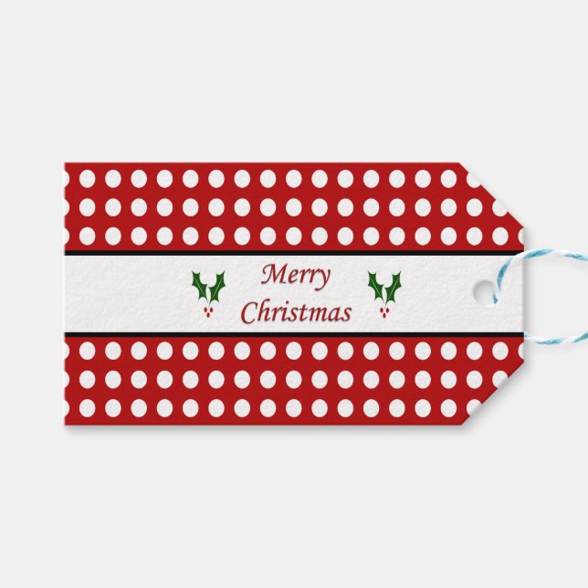 Étiquettes-cadeau Joyeux Noël avec un motif de point de polka (Devant (Horizontal))
