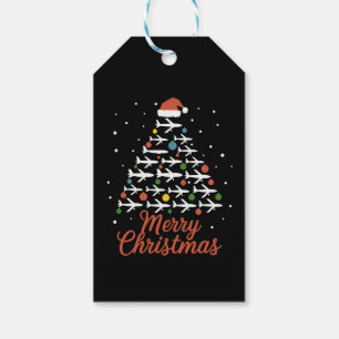 Étiquettes-cadeau Joyeux Noël Avion Vacances Arbre