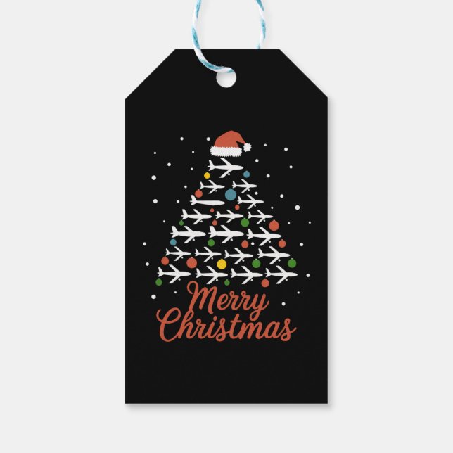 Étiquettes-cadeau Joyeux Noël Avion Vacances Arbre (Dos)