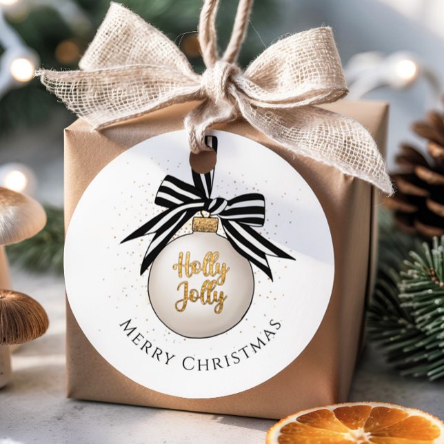 Étiquettes Cadeau Joyeux Noël Bauble blanc noir (Merry Christmas Bauble White Black Favor Tags)