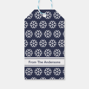 Étiquettes-cadeau Joyeux Noël Bleu Flèches de neige Nom Texte