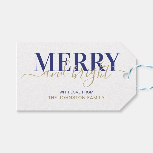 Étiquettes-cadeau Joyeux Noël bleu marine (Devant (Horizontal))