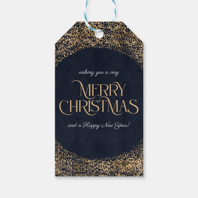 Étiquettes-cadeau Joyeux Noël bleu marine moderne Texte personnalisé (Devant)