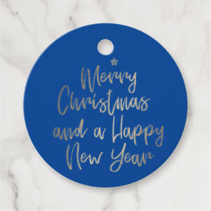 Étiquettes Cadeau Joyeux Noël bleu or personnalisé