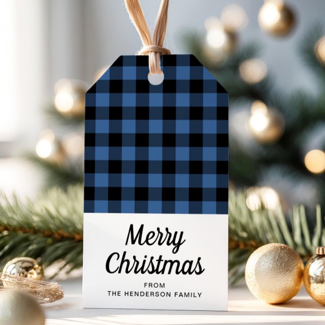 Étiquettes-cadeau Joyeux Noël bleu rustique (Rustic Blue Plaid Merry Christmas Gift Tags)