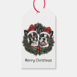 Étiquettes-cadeau Joyeux Noël Boston Terrier Chiens de vacances Wrea