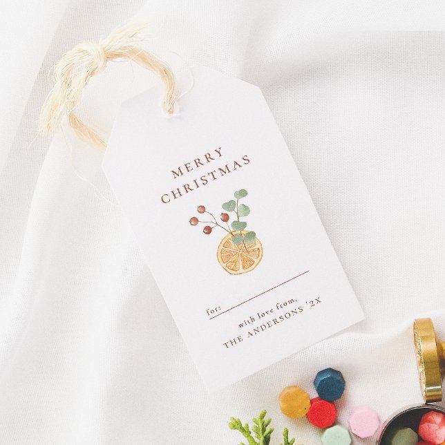 Étiquettes-cadeau Joyeux Noël Botanique Orange Hygge (Créateur téléchargé)