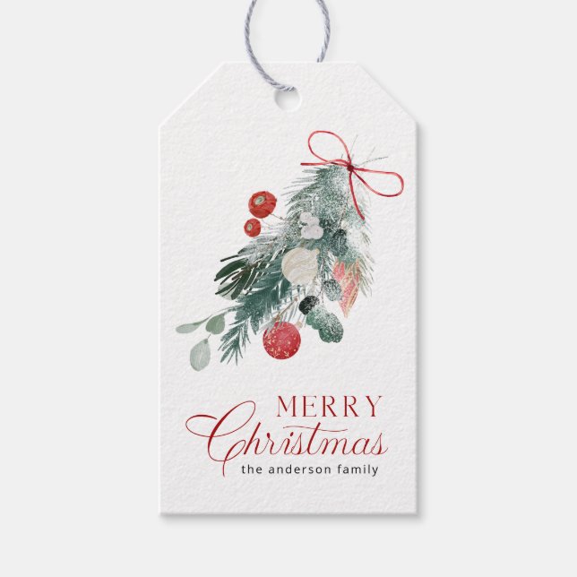 Étiquettes-cadeau Joyeux Noël Branches À feuillage persistant Orneme (Devant)