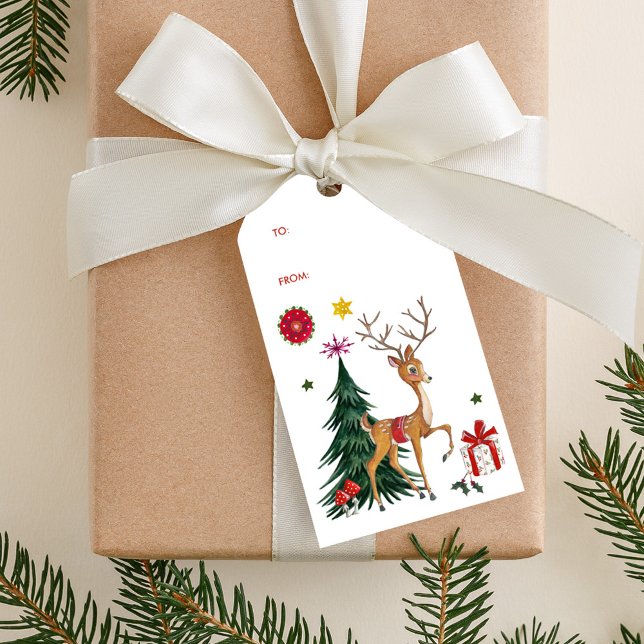 Étiquettes-cadeau Joyeux Noël | Cerfs & Arbre | Balises cadeaux (Merry Christmas | Deer & Tree | Gift Tags)