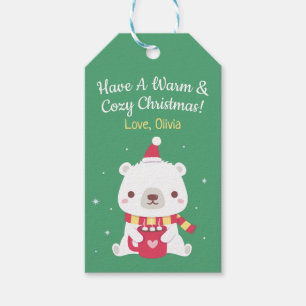 Étiquettes-cadeau Joyeux Noël Chaud et Confortable Ours Polaire