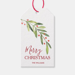 Étiquettes-cadeau Joyeux Noël chic avec houx et baies