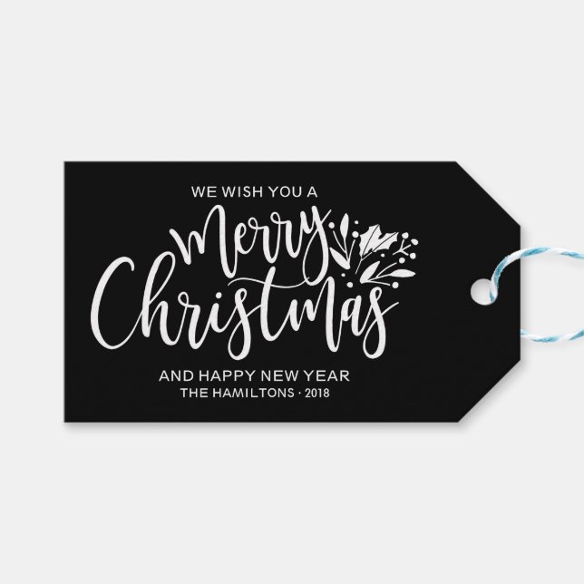 Étiquettes-cadeau Joyeux Noël Chic Script Lettré Noir (Devant (Horizontal))