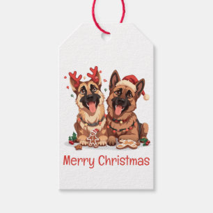 Étiquettes-cadeau Joyeux Noël Chiens bergers allemands