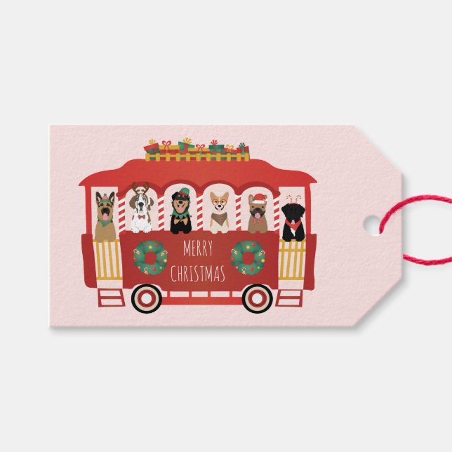 Étiquettes-cadeau Joyeux Noël Chiens de vacances Trolly (Devant (Horizontal))
