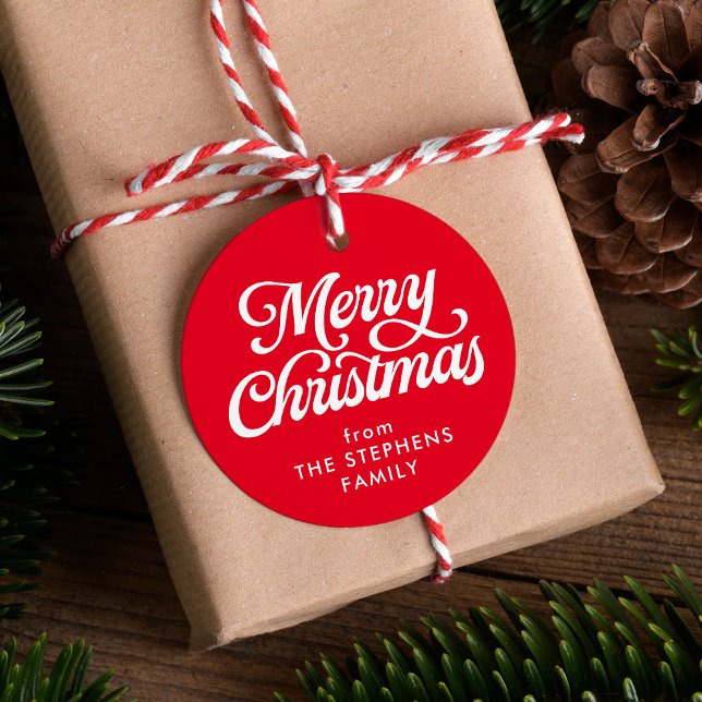 Étiquettes Cadeau Joyeux Noël classique rouge marque cadeau (Créateur téléchargé)
