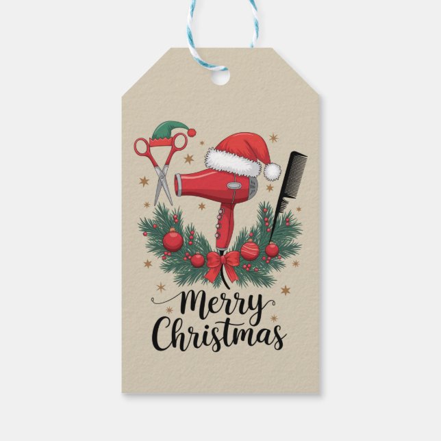 Étiquettes-cadeau Joyeux Noël coiffeur coiffeur Xmas coiffure (Dos)