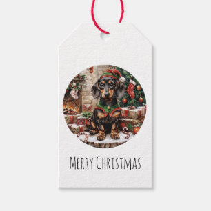 Étiquettes-cadeau Joyeux Noël Dachshund Chiens Elf