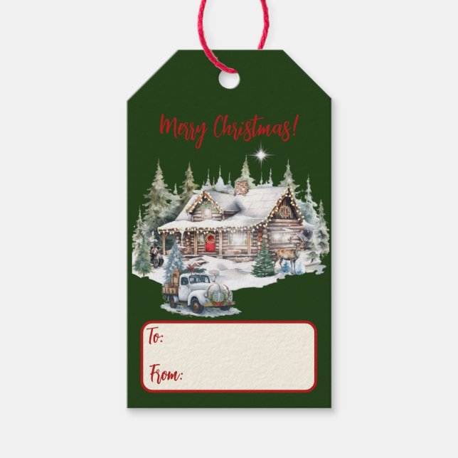 Étiquettes-cadeau Joyeux Noël de la carte de vacances Cabine (Devant)