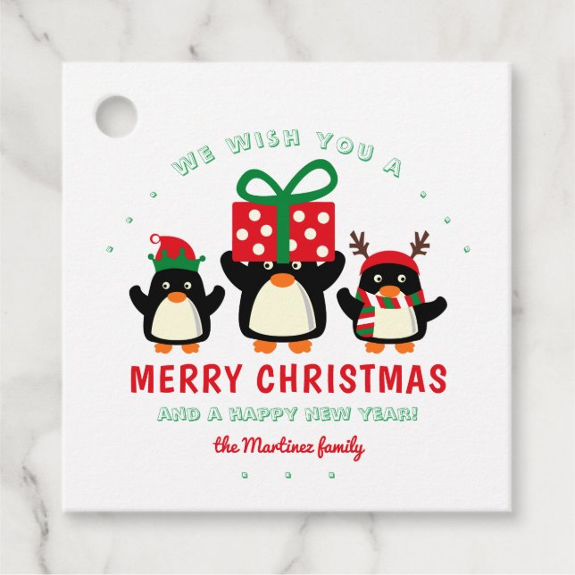 Étiquettes Cadeau Joyeux Noël de Pingouin mignon (Devant)