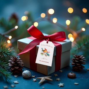 Étiquettes-cadeau Joyeux Noël Deux oiseaux amoureux