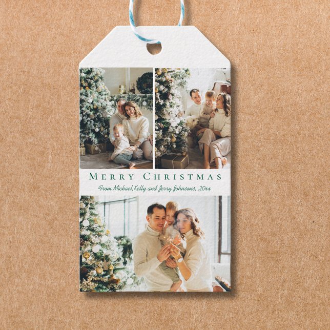 Étiquettes-cadeau joyeux Noël écriture verte 3 photos collage (Créateur téléchargé)