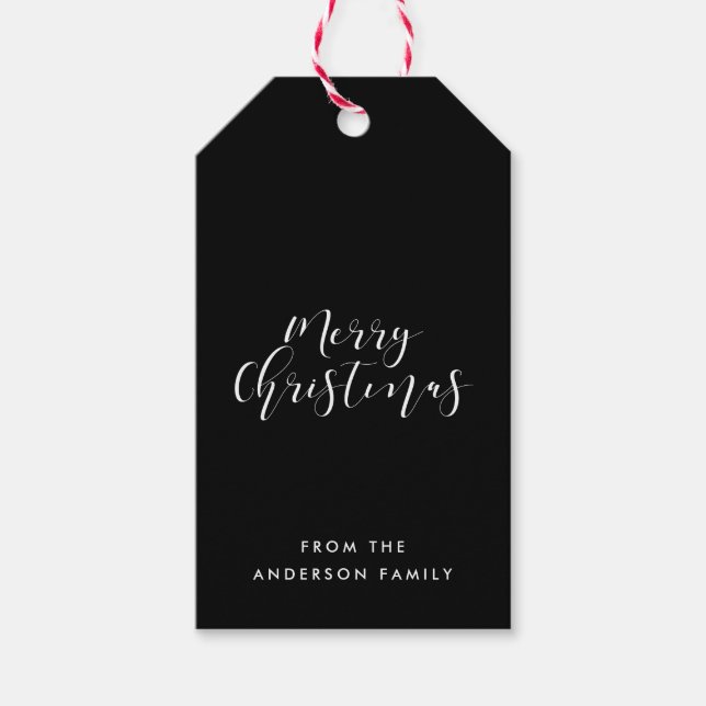 Étiquettes-cadeau Joyeux Noël élégant noir et blanc (Devant)