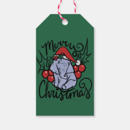 Étiquettes-cadeau Joyeux Noël Elephant mignon Santa Hat
