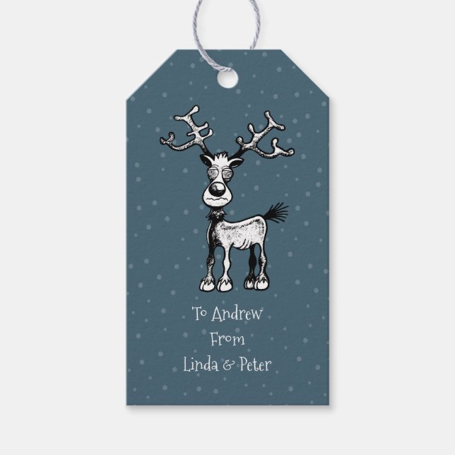 Étiquettes-cadeau Joyeux Noël et Stressmas avec Rudolph (Devant)