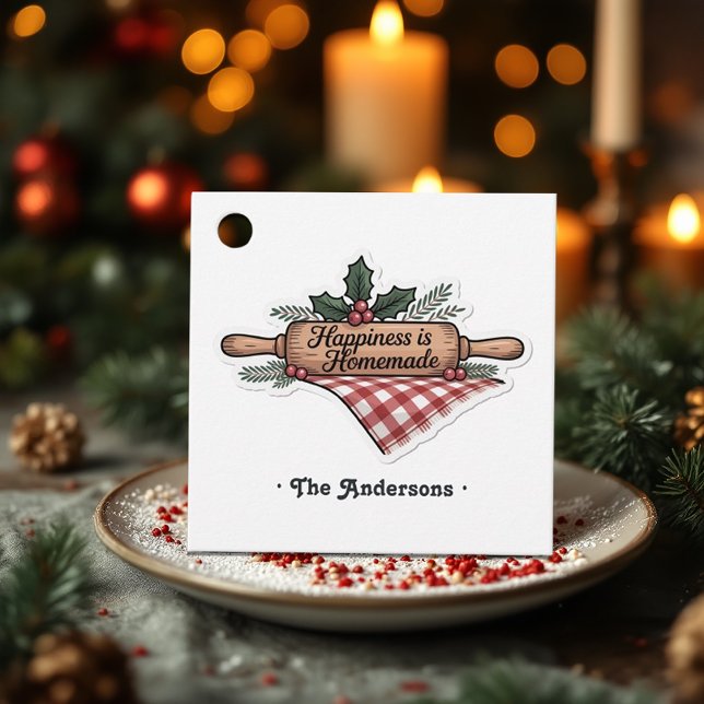 Étiquettes Cadeau Joyeux Noël fait maison (Happiness is Homemade Christmas Holiday Favor Tags)