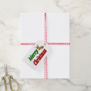 Étiquettes-cadeau Joyeux Noël Flying Reindeer typographie