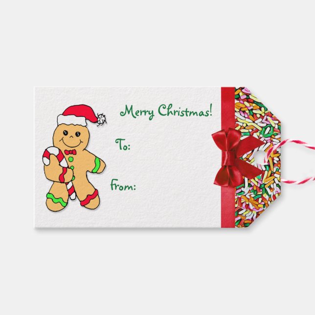Étiquettes-cadeau Joyeux Noël Gingerbread Homme Bonbons Sprinkings (Devant (Horizontal))