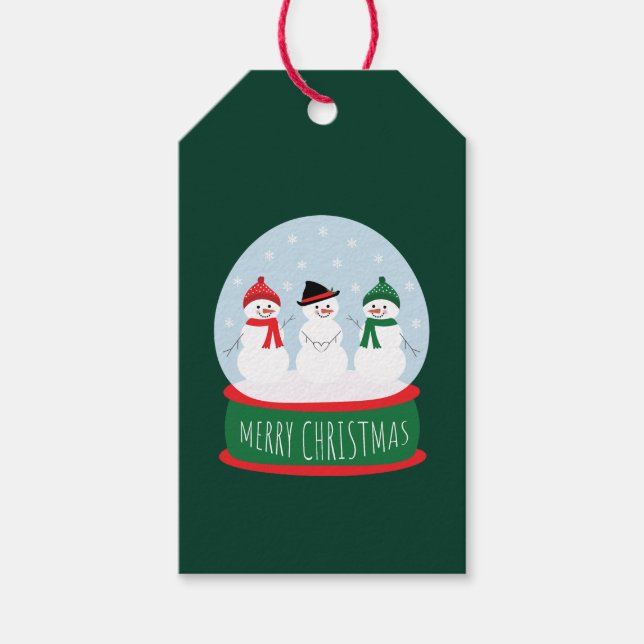 Étiquettes-cadeau Joyeux Noël Globe des neiges Snowmen (Devant)
