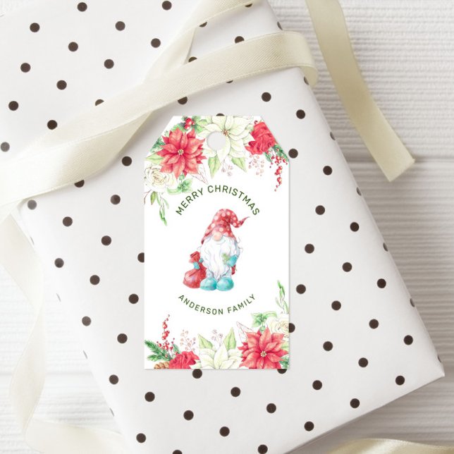 Étiquettes-cadeau Joyeux Noël Gnome Élégant Fête Florale (Créateur téléchargé)