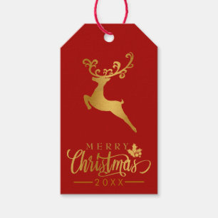 Étiquettes-cadeau Joyeux Noël Gold Parties scintillant Reindeer Red 