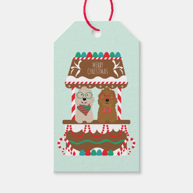 Étiquettes-cadeau Joyeux Noël Goldendoodles Chiens de vacances (Devant)