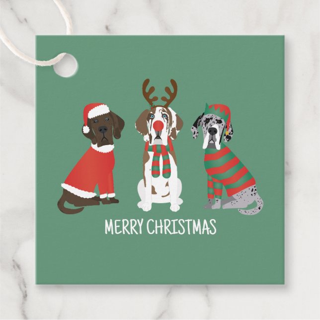 Étiquettes Cadeau Joyeux Noël Grands Chiens Danois (Devant)