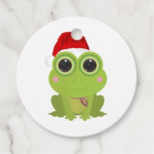 Étiquettes Cadeau Joyeux Noël Grenouille Chapeau de Père Noël Fêtes
