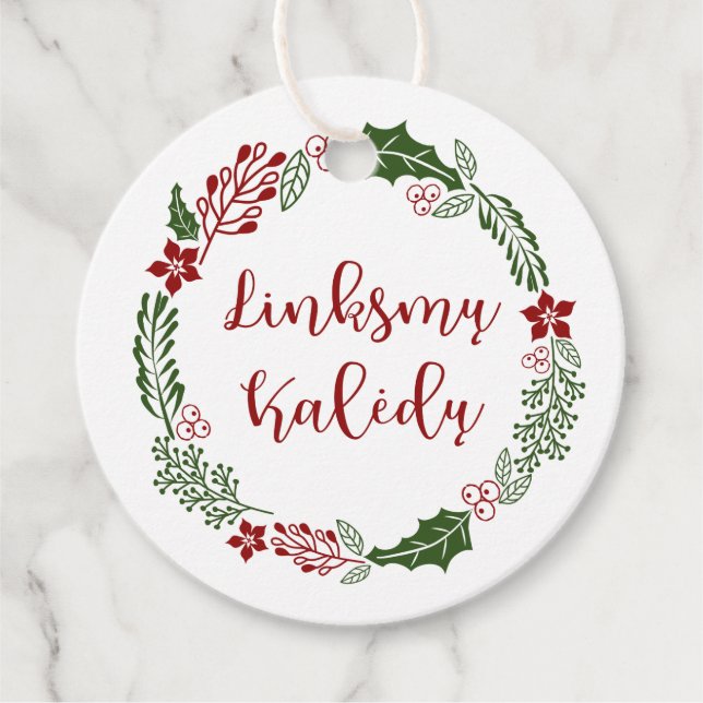 Étiquettes Cadeau Joyeux Noël lituanien, personnalisé (Devant)