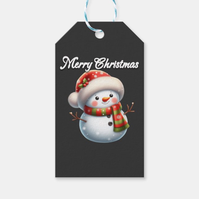 Étiquettes-cadeau Joyeux Noël mignon bonhomme de neige v2 (Devant)