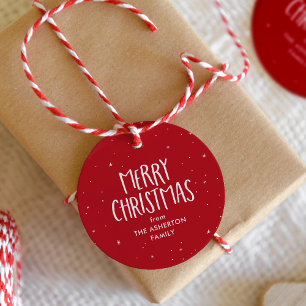 Étiquettes Cadeau Joyeux Noël mignon étoiles rouges simples points