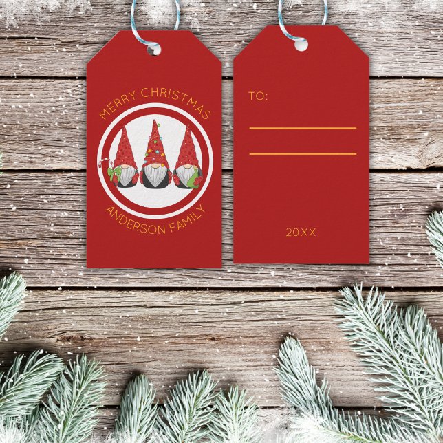 Étiquettes-cadeau Joyeux Noël mignon Gnomes de vacances (Créateur téléchargé)