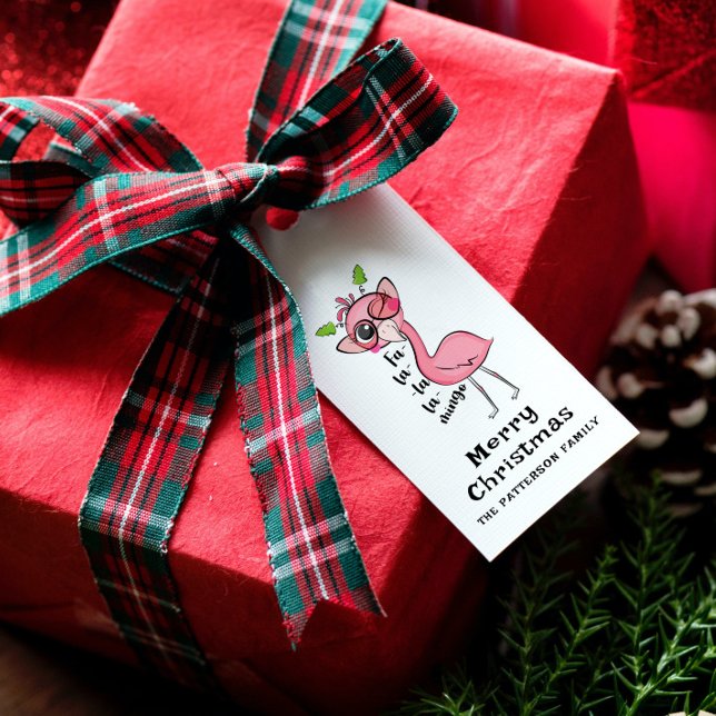 Étiquettes-cadeau Joyeux Noël mignon rose Fille Flamant rose moderne (Créateur téléchargé)