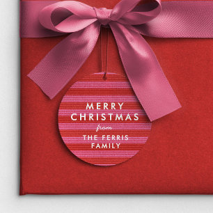 Étiquettes Cadeau Joyeux Noël mignon rouge rose rayé cadeau de vacan