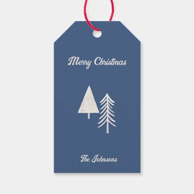 Étiquettes-cadeau Joyeux Noël Minimal Arbre de Noël bleu (Devant)