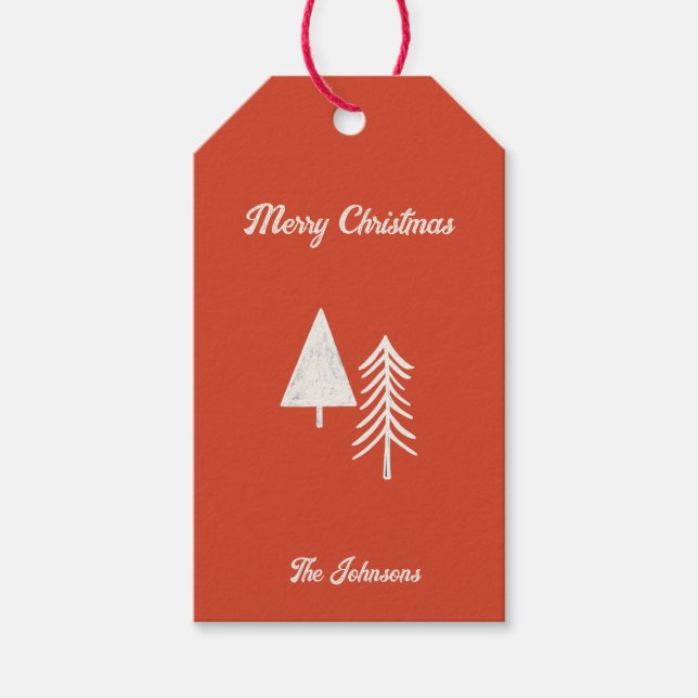Étiquettes-cadeau Joyeux Noël Minimal Arbre de Noël Rouge (Devant)