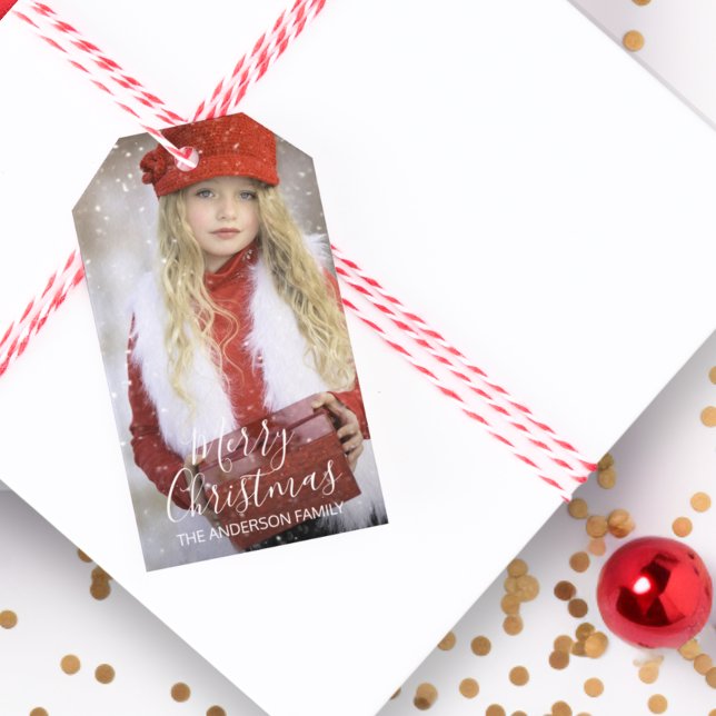 Étiquettes-cadeau Joyeux Noël moderne personnalisé | PHOTO (Personalized Modern Merry Christmas  PHOTO Gift Tags)