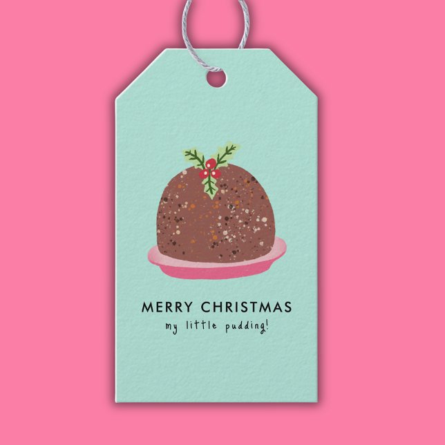 Étiquettes-cadeau Joyeux Noël Moderne Pudding Illustration (Cute 'My Little Pudding' Christmas gift tag)