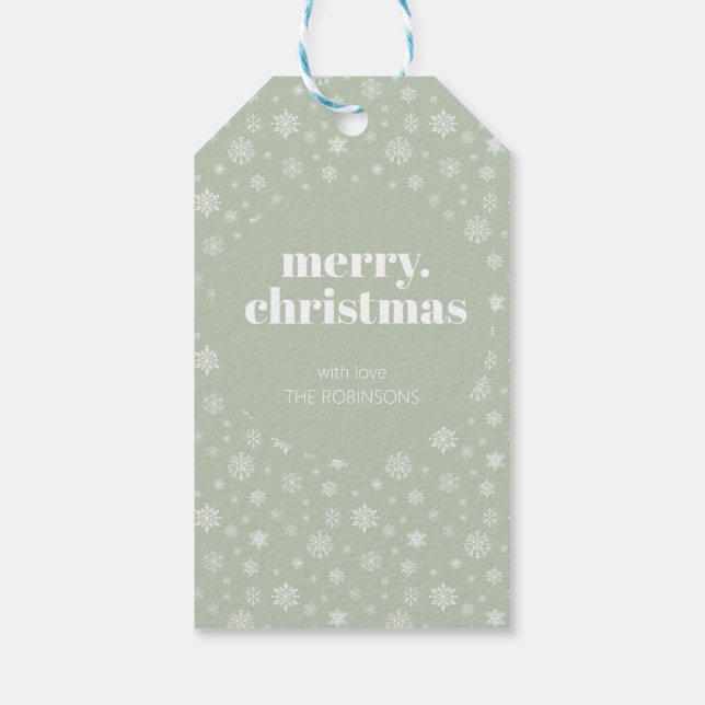 Étiquettes-cadeau Joyeux Noël moderne Sage Vert Motif d'hiver (Dos)