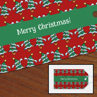 Étiquettes-cadeau Joyeux Noël ! Motif des arbres de Noël dansants