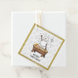 Étiquettes Cadeau Joyeux Noël Nativité bébé Jésus Snowman
